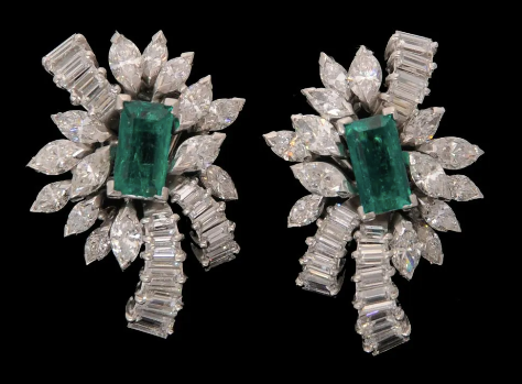 1.90 Carats Colombian Emerald and 6.25 Carats Diamond Earrings, 18K White Gold