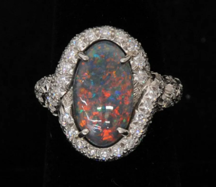 Suna Brothers 2.51 Carats Black Opal 1.36 Carats Diamonds Platinum Ring, Size 6.5,