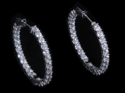 4.25 Carats Diamond In-and-Out Hoop Earrings, 14K White Gold