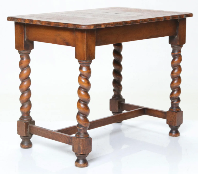 Antique Jacobean Oak Work Table with Scalloped Top