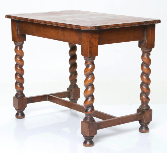 Antique Jacobean Oak Work Table with Scalloped Top