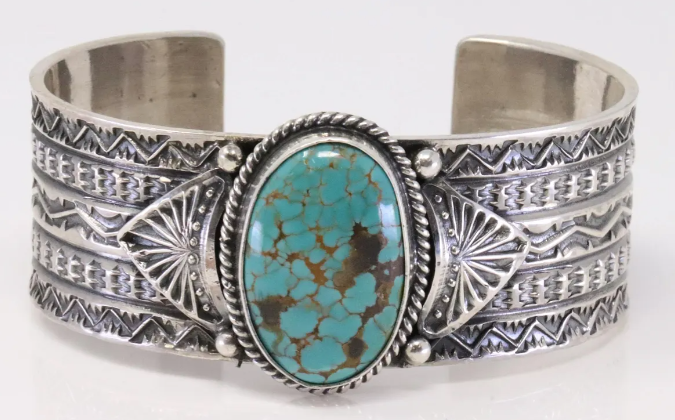 Navajo Sunshine Reeves Handmade Sterling Silver Kingman Turquoise Bracelet