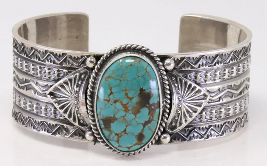 Navajo Sunshine Reeves Handmade Sterling Silver Kingman Turquoise Bracelet