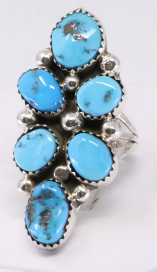 Navajo Roberta Begay Turquoise Sterling Silver Ring, 7.25 Ring Size, Handmade