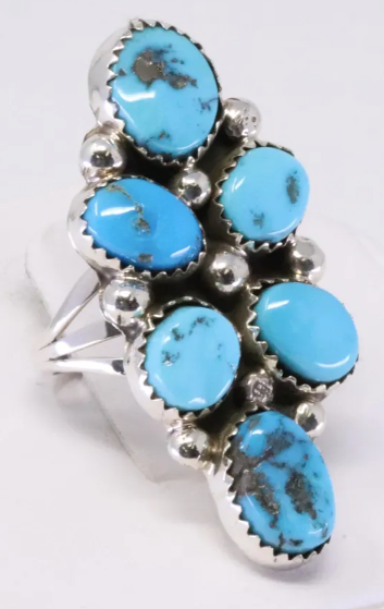 Navajo Roberta Begay Turquoise Sterling Silver Ring, 7.25 Ring Size, Handmade