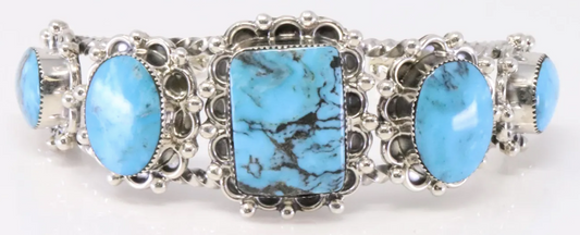 Navajo Roberta Begay Turquoise Sterling Silver Bracelet Cuff, Handmade