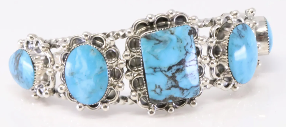 Navajo Roberta Begay Turquoise Sterling Silver Bracelet Cuff, Handmade