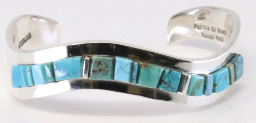 Navajo Patricia Ed Becenti Turquoise Sterling Silver Cuff Bracelet, Handmade