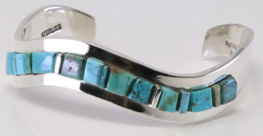 Navajo Patricia Ed Becenti Turquoise Sterling Silver Cuff Bracelet, Handmade