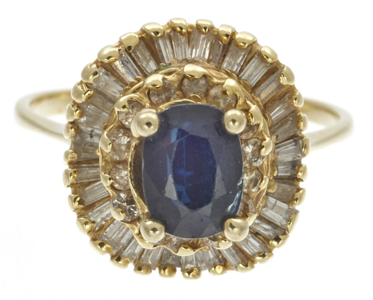 0.60 Carat Sapphire and 0.75 Carats Total Weight Diamonds, 14k Yellow Gold Ring, Size 6