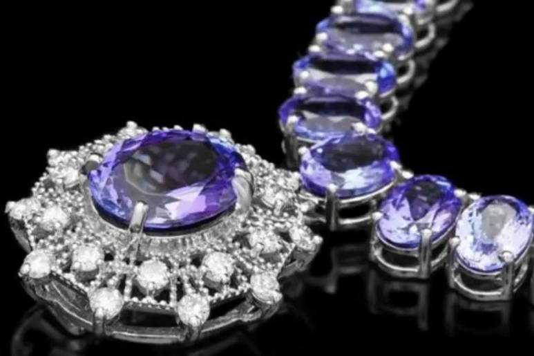 71.93 Carat Tanzanite and 0.72 Carat Diamond 14K White Gold Necklace