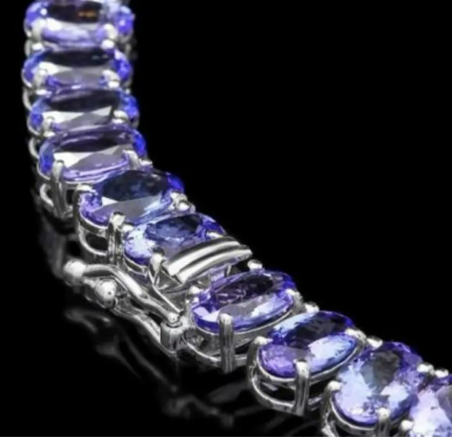 71.93 Carat Tanzanite and 0.72 Carat Diamond 14K White Gold Necklace