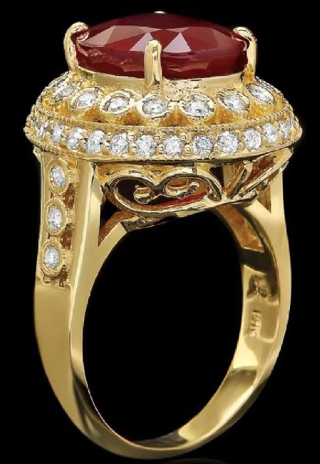 6.37 Carat Ruby and 0.78 Carat 14K Yellow Gold Diamond Ring