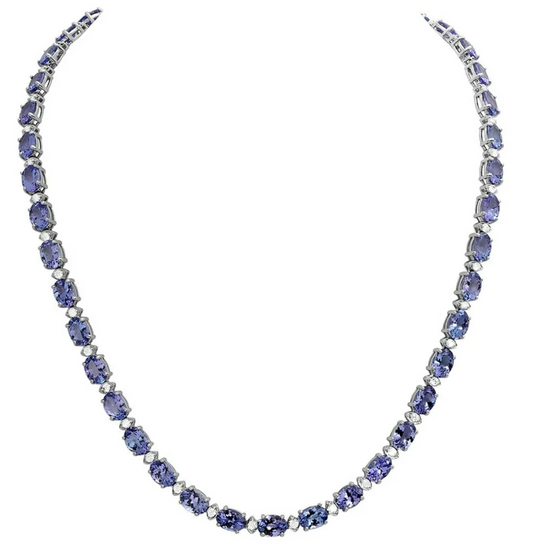 35.89ct Tanzanite 1.73ct Diamond 14KT White Gold Necklace